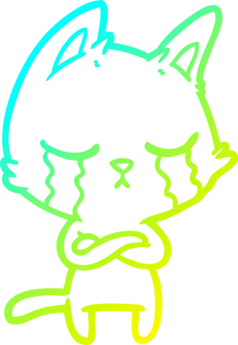 Bir insan tarafından katlanmış kolları olan ağlayan çizgi film kedisinin soğuk gradyan çizimi