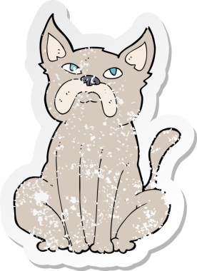 Bir insan tarafından çizilmiş huysuz, küçük bir köpeğin gerilmiş çıkartması.