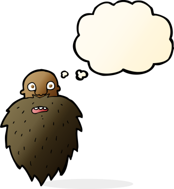 Bir insan tarafından çizilmiş düşünce balonlu sakallı bir adam.