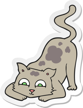 Bir insan tarafından çizilmiş çizgi film kedisinin çıkartması.