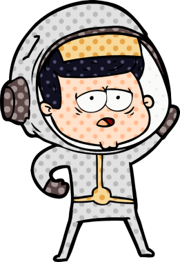 Bir insan tarafından çizilmiş yorgun astronot çizgi filmi.