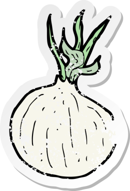 Bir insan tarafından çizilmiş bir karikatür soğanın gerilemiş etiketi.