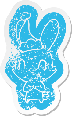 Bir insan tarafından çizilmiş Noel Baba şapkası giymiş tavşan desenli şirin çizgi film.