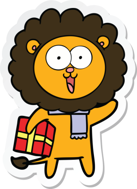 Bir insan tarafından çizilmiş mutlu bir aslanın çıkartması.