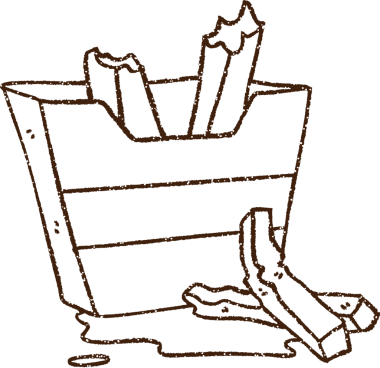 Bir insan tarafından çizilmiş patates kızartması kömürü.