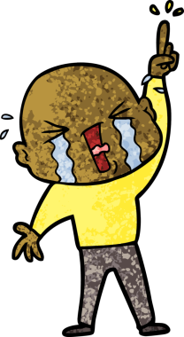 Bir insan tarafından çizilmiş ağlayan kel bir adam.