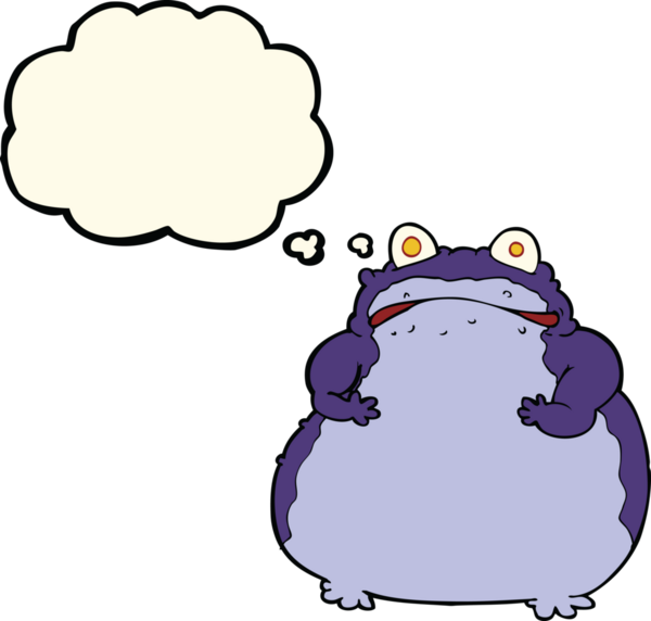Bir insan tarafından çizilmiş düşünce baloncuklu şişman kurbağa.