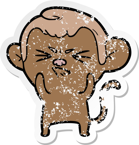 Bir insan tarafından çizilmiş kızgın bir maymunun sıkıntılı çıkartması.