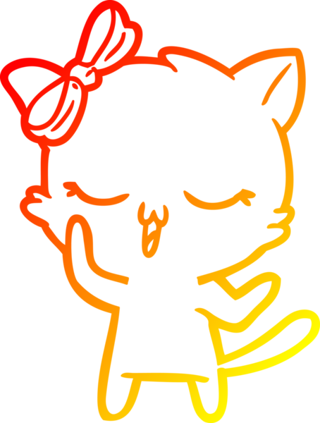 Bir insan tarafından kafasında yay olan çizgi film kedisinin sıcak çizgi çizimi