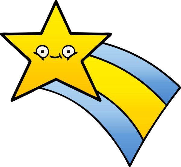 Bir insan tarafından çizilmiş kayan gökkuşağı yıldızının gölgeli karikatürü