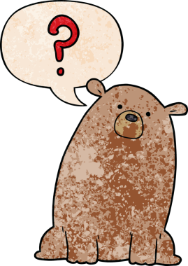 Çizgi film meraklısı ayı, insan tarafından çizilmiş eski moda konuşma baloncuğu ile.