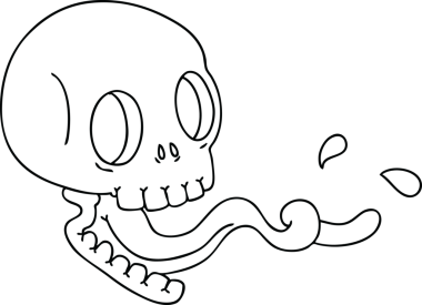 Bir insan tarafından çizilmiş tuhaf bir kafatası çizimi.