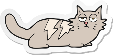 Bir insan tarafından çizilmiş çizgi film kedisinin çıkartması.