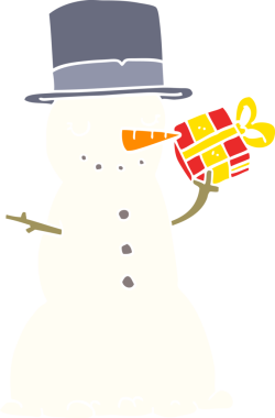 Bir insan tarafından çizilmiş düz renkli bir kardan adam.