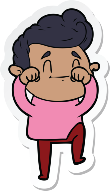 Bir insan tarafından çizilmiş mutlu bir çizgi film karakterinin çıkartması.