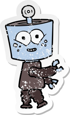 Bir insan tarafından çizilmiş mutlu çizgi film robotunun sıkıntılı çıkartması.