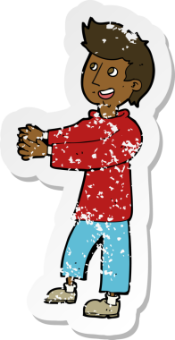 Bir insan tarafından çizilmiş mutlu bir adamın karikatür yapıştırması.