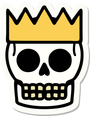 Bir insan tarafından çizilmiş geleneksel bir kafatası ve taç stili dövme çıkartması.