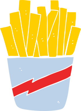 Bir insan tarafından çizilmiş düz renkli patates kızartması kutusu.