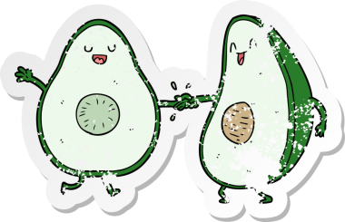 Bir insan tarafından çizilmiş dans eden avokadoların sıkıntılı çıkartması.