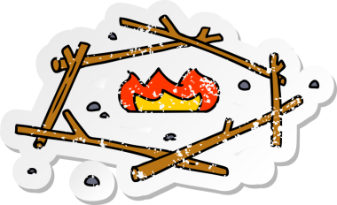 Bir insan tarafından çizilmiş bir kamp ateşinin el yazısı karikatürü.