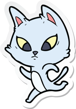 Bir insan tarafından çizilmiş kafası karışmış bir çizgi film kedisinin çıkartması.