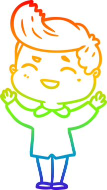 Gökkuşağı gradyan çizgi çizimi bir insan tarafından çizilmiş gülen bir karikatür adam