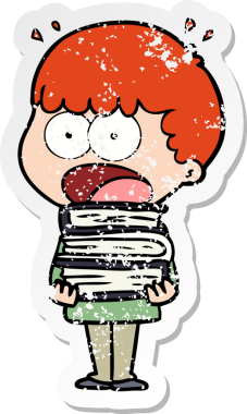 Bir çizgi filmin sıkıntılı çıkartması. Bir insan tarafından çizilmiş kitap yığınıyla şoka uğramış bir çocuk.