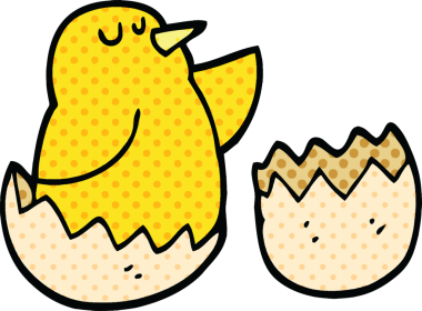 Bir insan tarafından çizilmiş çizgi roman tarzı yumurtadan çıkan kuş.