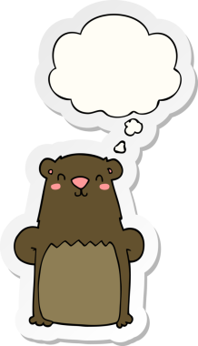 İnsan tarafından çizilmiş bir çıkartma olarak düşünce baloncuğu olan çizgi film ayısı.