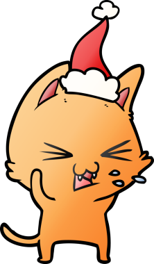 Bir insan tarafından çizilmiş Noel Baba şapkası takan bir kedinin gradyan çizimi.