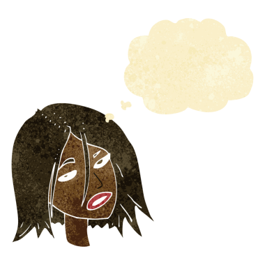 Bir insan tarafından çizilmiş düşünce baloncuğuyla rahatsız bir kadın.