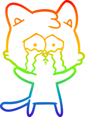 Gökkuşağı gradyan çizgi çizimi bir insan tarafından çizilmiş ağlayan bir kedi