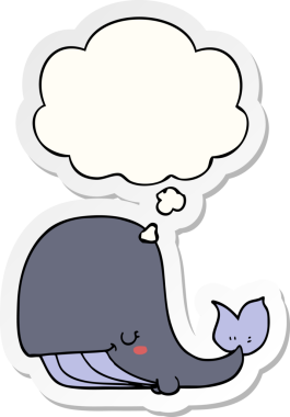 Düşünce baloncuğu insan tarafından çizilmiş bir çıkartma olan çizgi film balinası.