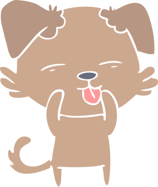 Bir insan tarafından çizilmiş düz renkli çizgi film köpeği.