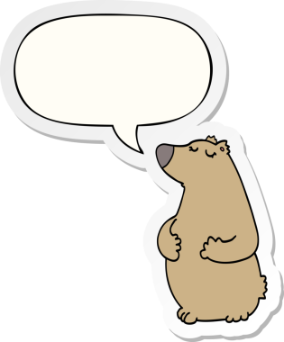 Bir insan tarafından çizilmiş baloncuk çıkartmalı çizgi film ayısı.