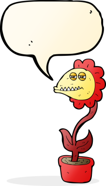 Bir insan tarafından çizilmiş konuşma baloncuklu canavar çiçek.