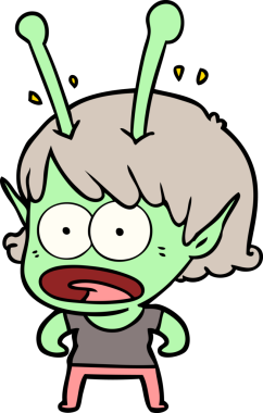 Karikatür, bir insan tarafından çizilen uzaylı kızı şok etti.