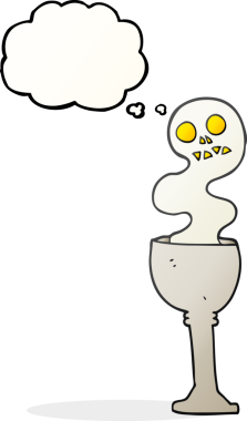 Serbest çizilmiş düşünce balonu karikatürü. Bir insan tarafından çizilmiş ürkütücü cadılar bayramı kadehi.