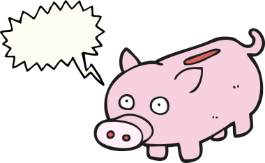 Bir insan tarafından çizilmiş serbest konuşma balonu çizgi filmi domuz kumbarası.