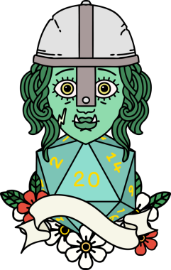 Retro Dövme Biçimi Bir insan tarafından çizilmiş 20 zarlı yarı ork savaşçı karakteri