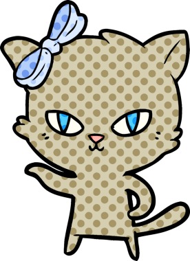 Bir insan tarafından çizilmiş sevimli çizgi film kedisi.