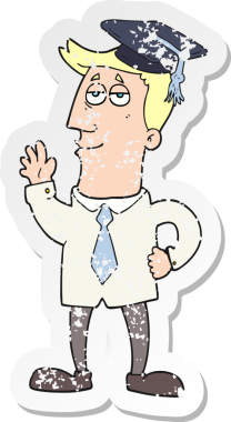 Bir insan tarafından çizilmiş karikatür mezununun gerilimli çıkartması.