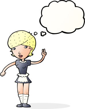 Çizgi film garsonu bir insan tarafından çizilmiş düşünce balonuyla sipariş alıyor.