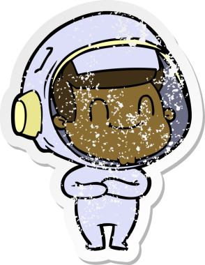 Bir insan tarafından çizilmiş mutlu bir astronotun sıkıntılı çıkartması.