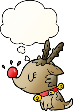 Bir insan tarafından çizilmiş yumuşak eğimli düşünce baloncuklu çizgi film Noel geyiği.