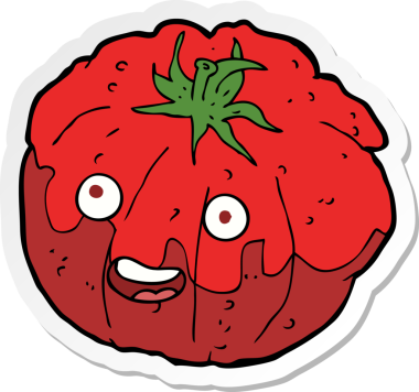 Bir insan tarafından çizilmiş mutlu domates etiketi.