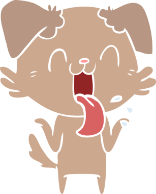 Düz renkli çizgi film soluyan köpek omuz silken bir insan tarafından çizilmiş.