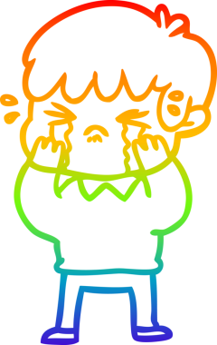 Gökkuşağı gradyan çizimi bir insan tarafından çizilmiş ağlayan bir çizgi çocuk çizimi