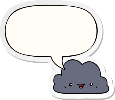 Bir insan tarafından çizilmiş baloncuk çıkartmalı şirin bir çizgi film bulutu.